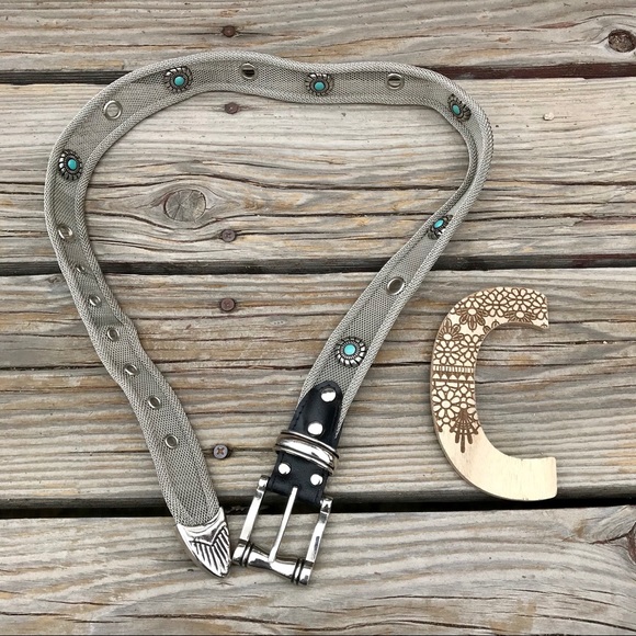 Vintage Donna Katz Silver Mesh Turquoise Belt Small Southwestern Western - Picture 7 of 9